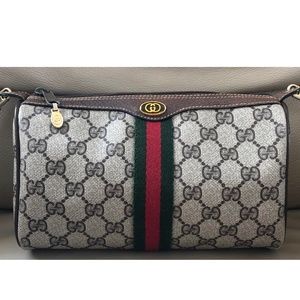 Authentic Vintage Gucci Web Ophidia Brown Monogram Canvas Leather Crossbody Bag